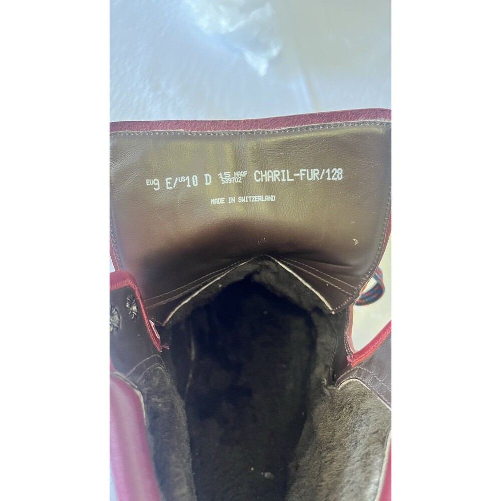 BALLY Charil Red Contrast Stitch Leather Fur Lined Hiking Boots Size 10 - Picture 8 of 10